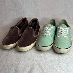Brown Slip-On & Mint Lace-Up Canvas Sneakers - Women's Casual Set